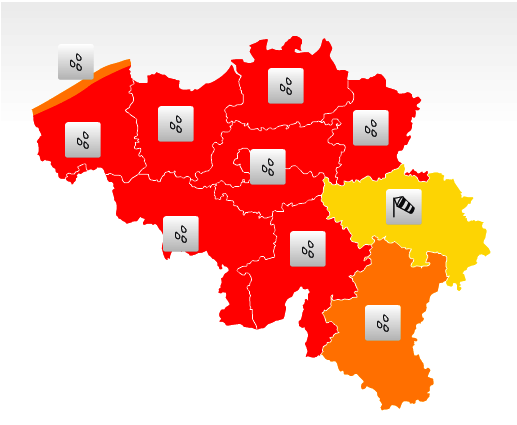 Waarschuwing van het KMI in de ochtend van 14 november 2010 (bron:KMI)