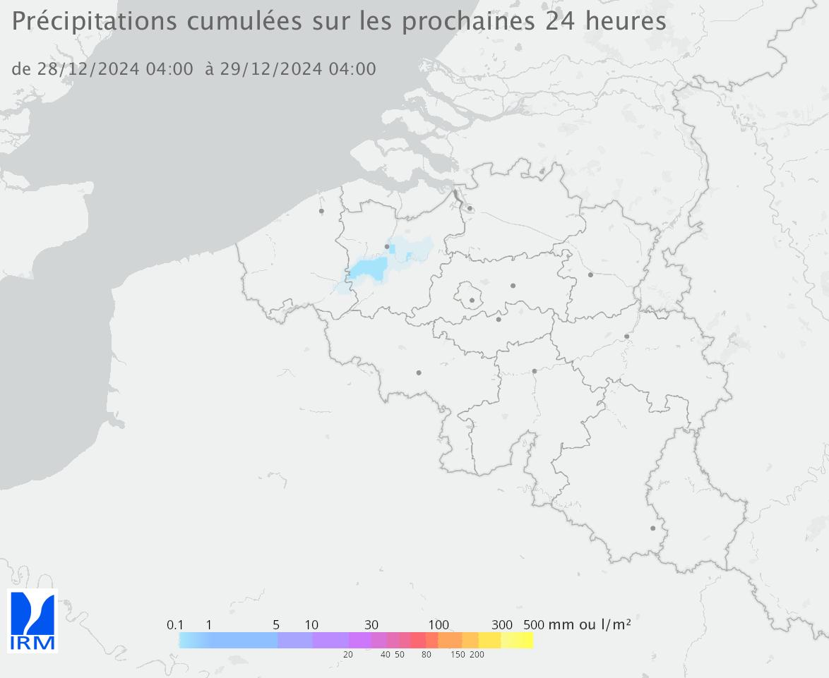 Cumuls des précipitations pour les 24 heures à venir