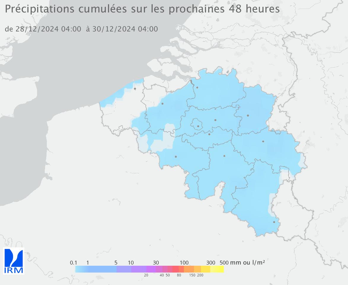 Cumuls des précipitations pour les prochaines 48 heures à venir